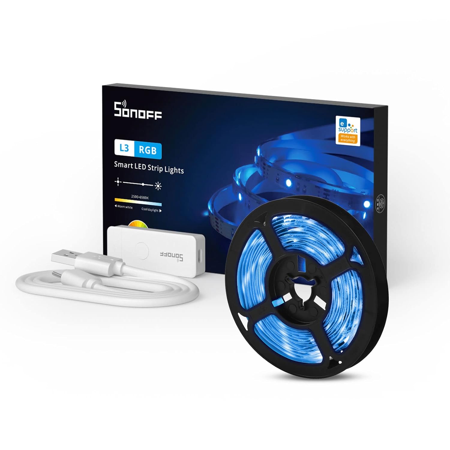 SONOFF L3 Akıllı WiFi Led Şerit Işıklar, Yatak Odası, Oda için Alexa Led Şerit Işıklar, 5 m RGB 5050 Renk Değiştiren Led Işıklar, APP/Ses Kontrolü