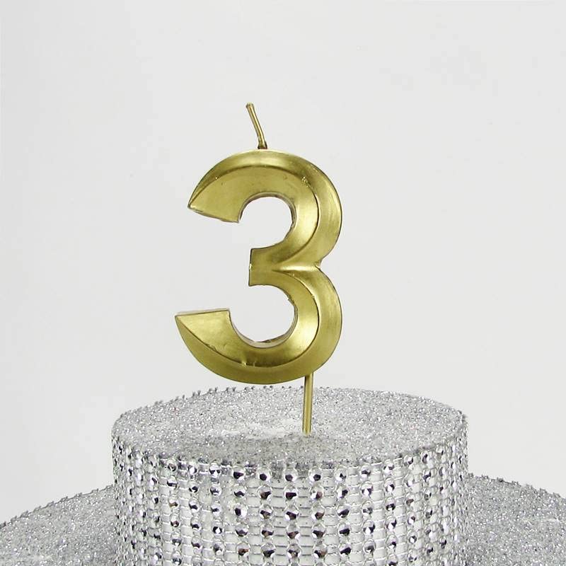 PARTİ VİTRİNİ 3 Üç Rakamlı Gold (Altın) Mum 6.5 Cm
