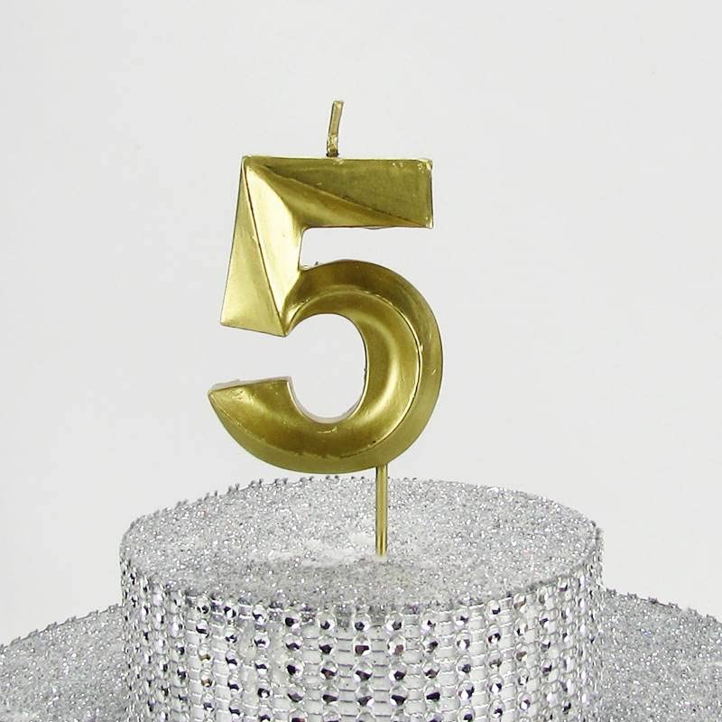 PARTİ VİTRİNİ 5 Beş Rakamlı Gold (Altın) Mum 6.5 Cm