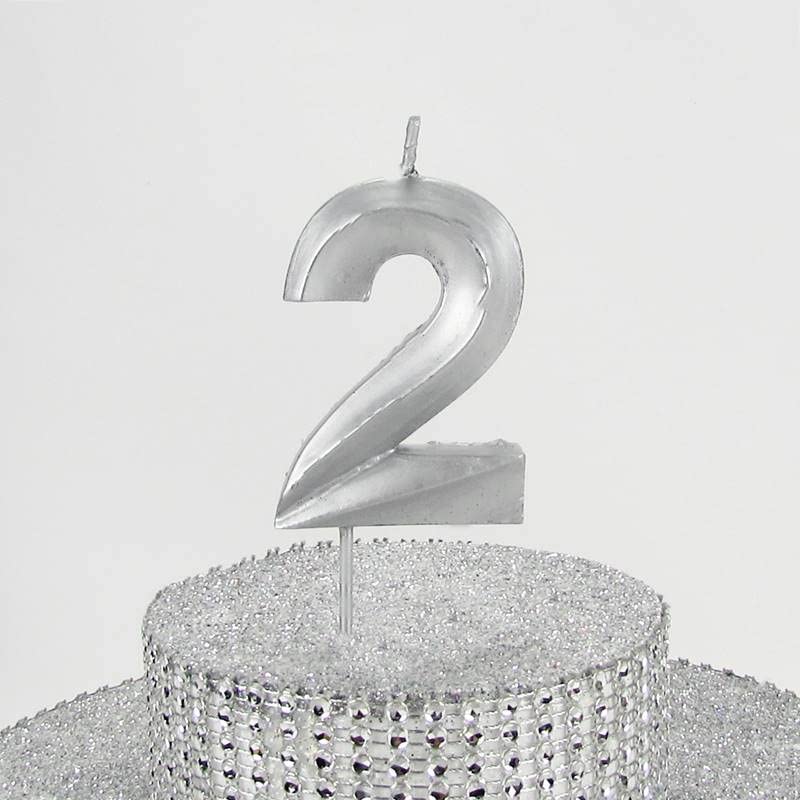 PARTİ VİTRİNİ 2 İki Rakamlı Gümüş Gri Mum 6.5 Cm