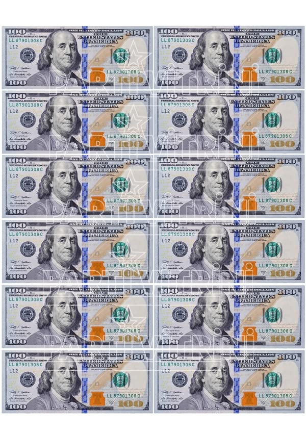 PARTİ VİTRİNİ 100 Dolar Banknot Temalı Yenilebilir Resimli Pasta Kurabiye Üstü Gofret Plaka Baskısı