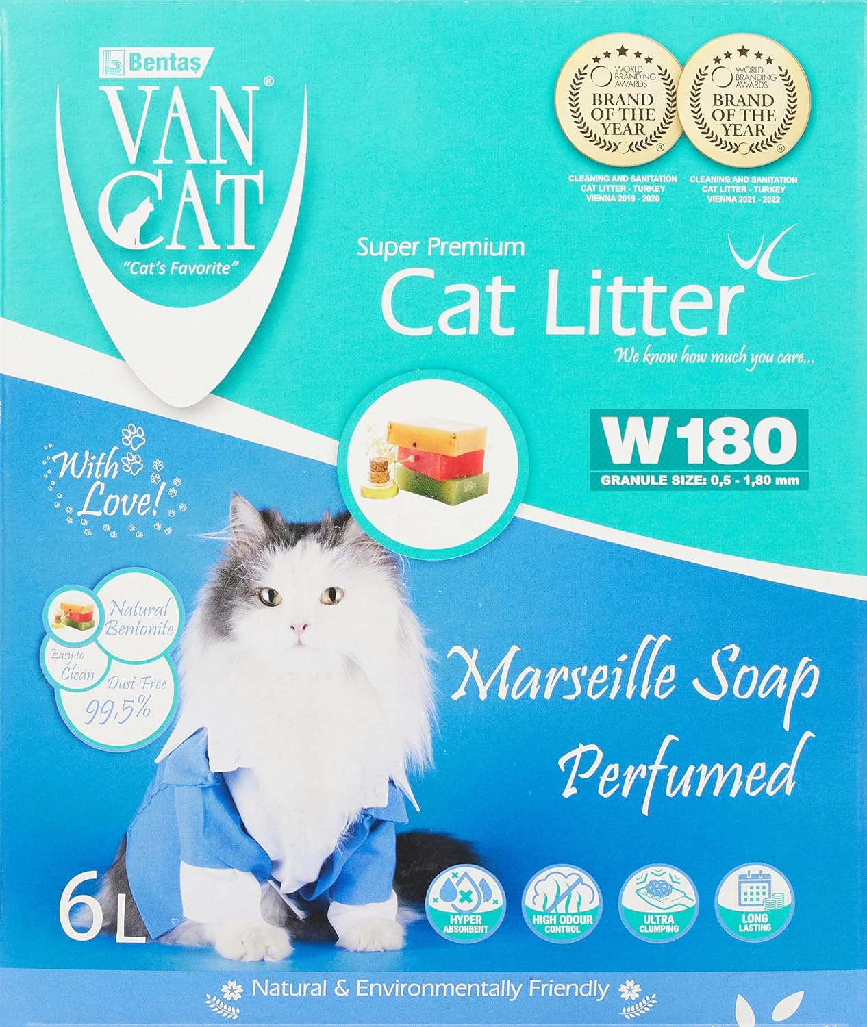 VanCat® W180-6L Box Marsilya Bentonite Kedi Kumu