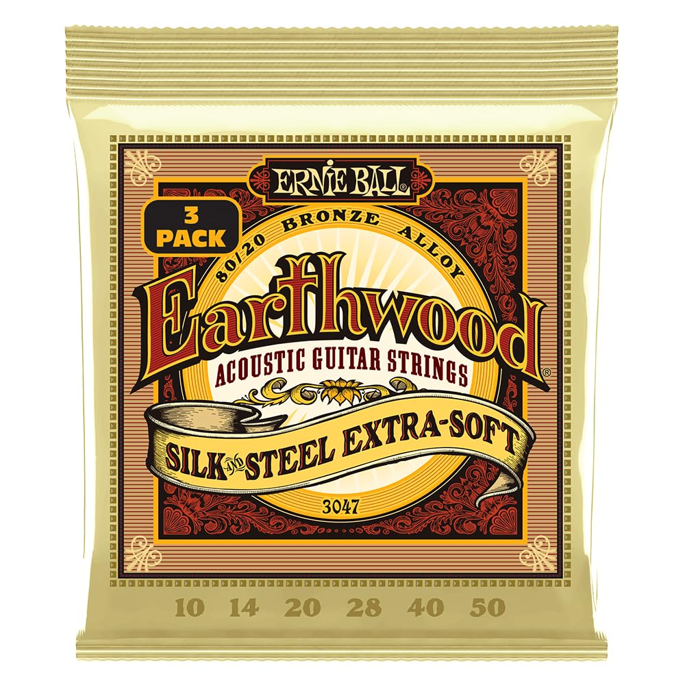 Ernie Ball Earthwood Ipek Ve Çelik Ekstra Yumuşak Akustik Gitar Telleri 80/20 Bronz 3 Paket Ölçer 10-50
