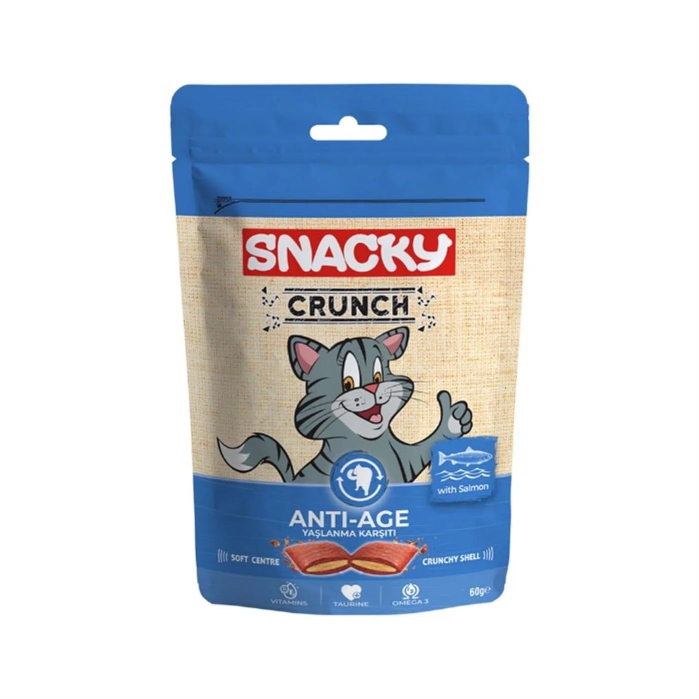 Snacky Kedi Crunch Ödül Anti-Age Somonlu (Yaşlanma Karşıtı) 60gr