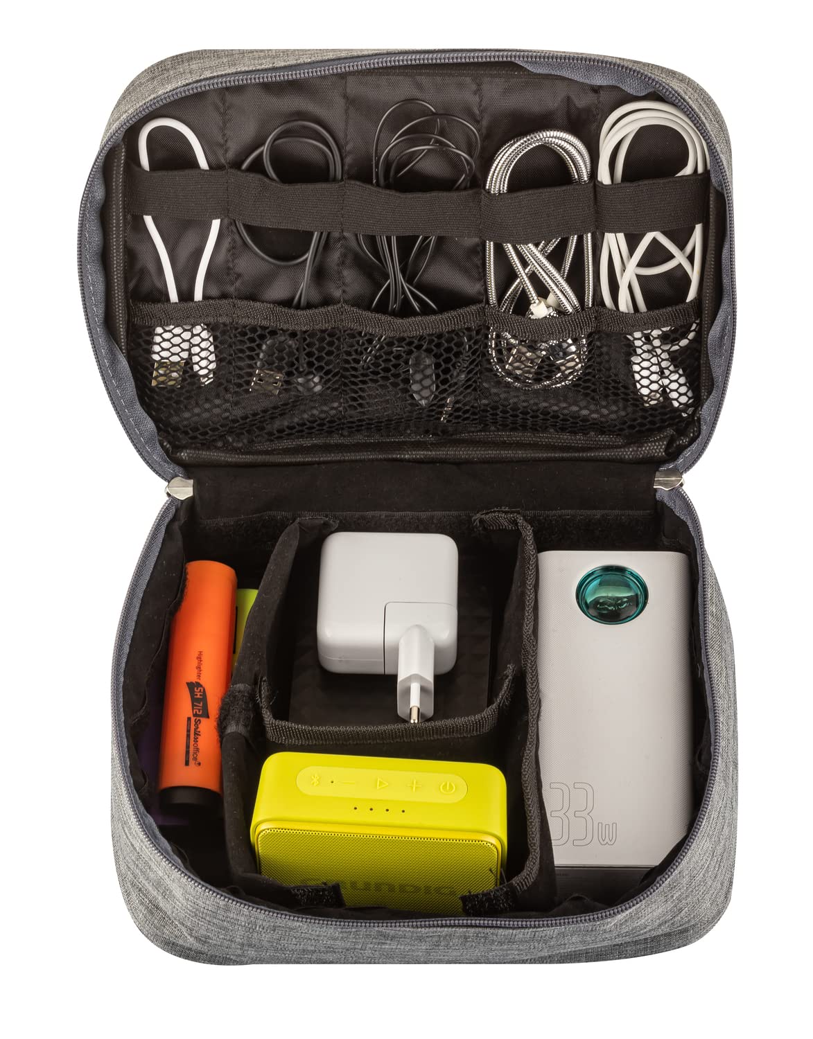 Livx Fermuarlı Elektronik Aksesuar Düzenleyici Çanta Organizer Kablo Düzenleyici Gadget Çanta Cırt Cırt Kemerli Su Geçirmez Boyun Askılı Aksesuar Çantası Gri SRF11-01