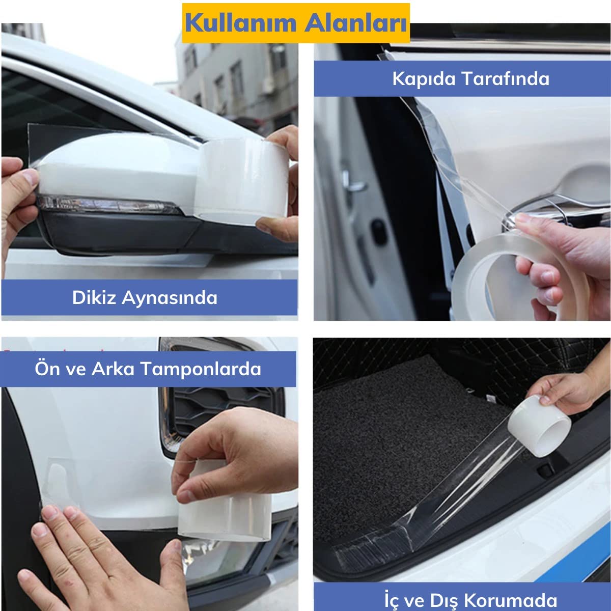 BUFFER® Şeffaf Su Geçirmeyen Dayanıklı Kolay Yapışan Çizilmeye Dayanıklı Oto Darbe Koruyucu Bant