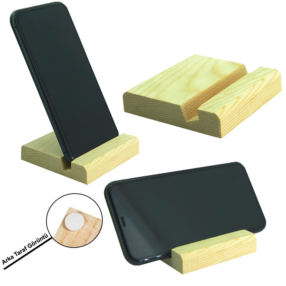 Coverzone CT8008 Telefon Standı Masaüstü Ahşap Kaymaz Taban Pedli (8cmx8cmx1,6cm) Dizi, Fİlm, Video, Görüntülü Sohbet vb. İçin Dik ve Yan Kullanımlı Telefon Tutucu Ahşap Stand