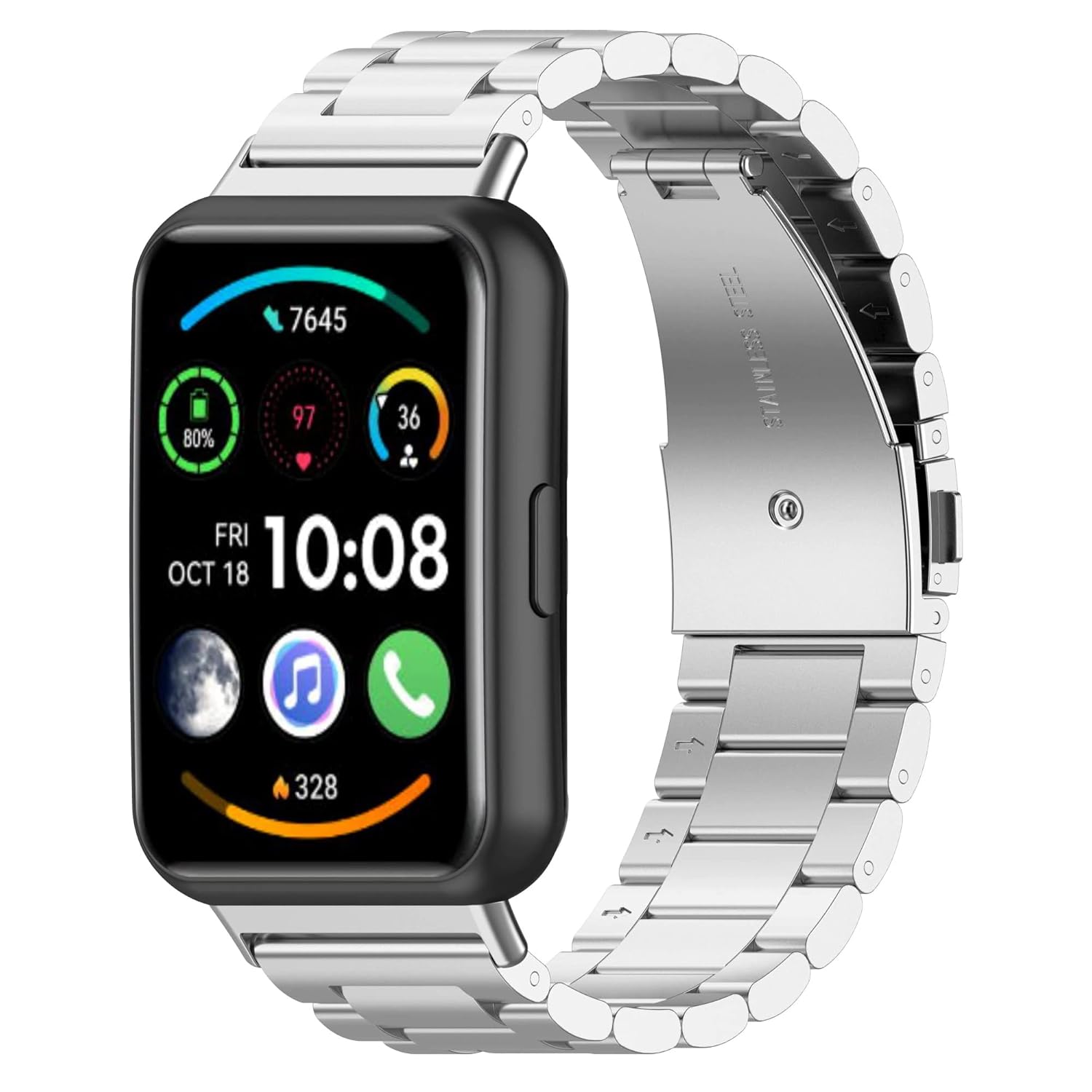 Coverzone Huawei Watch Fit 2 ile uyumlu Metal tasarımlı Paslanmaz Çelik, Toz ve Kirden Koruyan, Huawei Watch Fit 2 ile uyumlu Imbrication Akıllı Saat Kordunu Gümüş