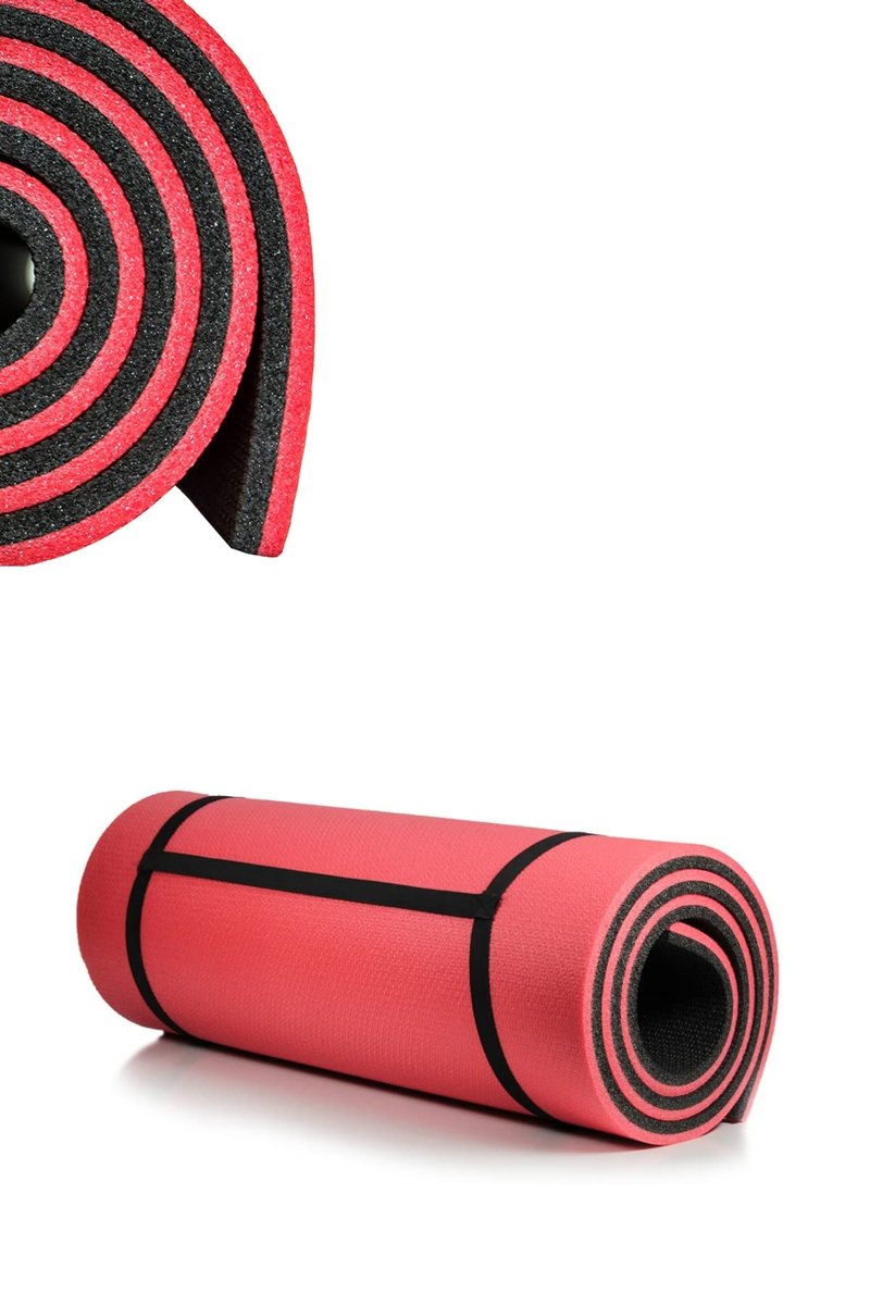 Pilates Minderi Yoga Mat Fitness Egzersiz Minderi Nar Çiçeği Siyah (Nar Çiçeği & Siyah (Çift Taraflı))