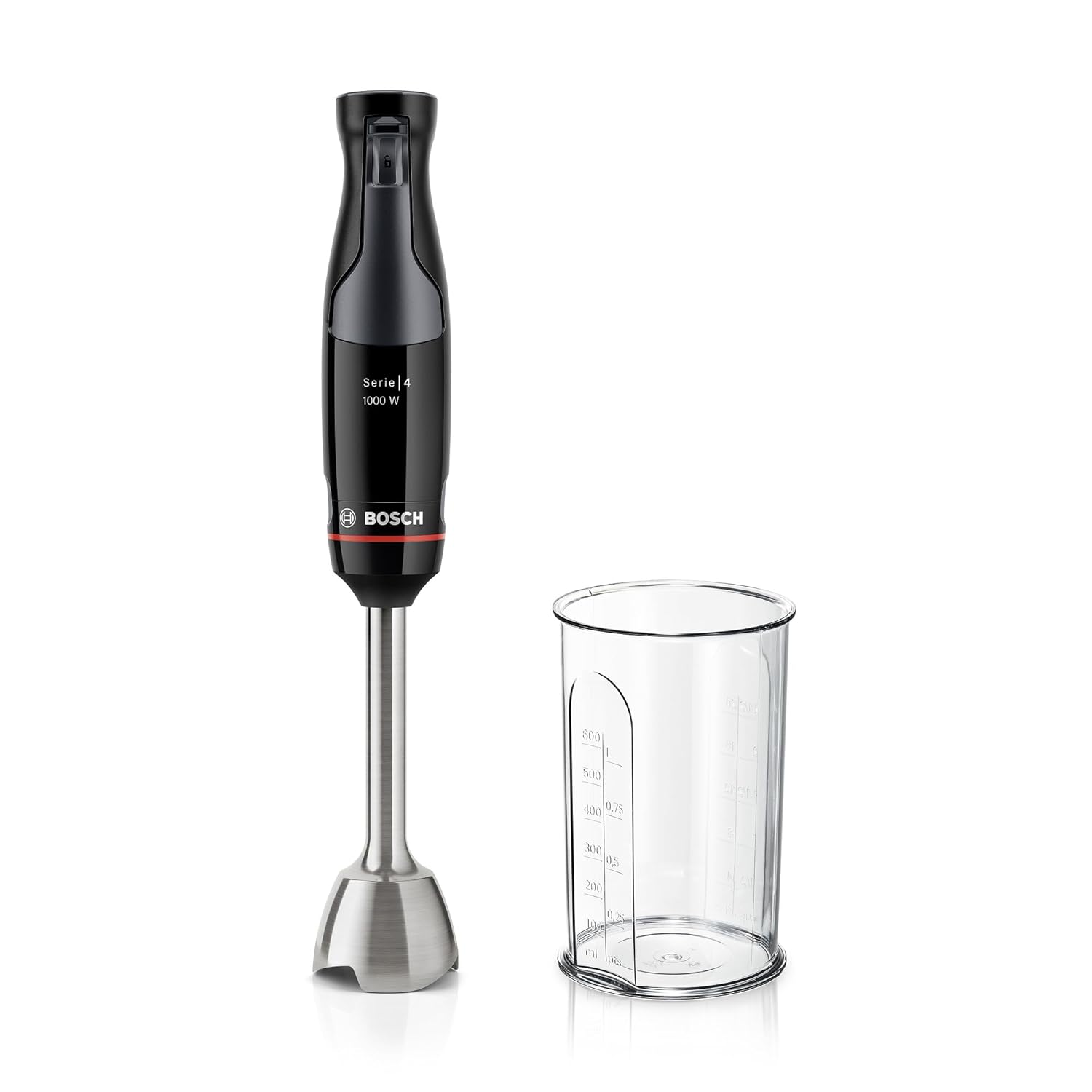 Bosch El mikseri ErgoMaster Seri 4, 1000 Watt, paslanmaz çelik karıştırma çubuğu, karıştırma/ölçüm kabı, siyah