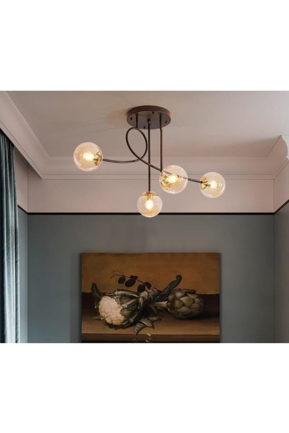 Fer Avize Jade Özel Tasarım Siyah Renk Globe Bal Camlı Salon - Mutfak - Yatak Odası 4'lü Avize