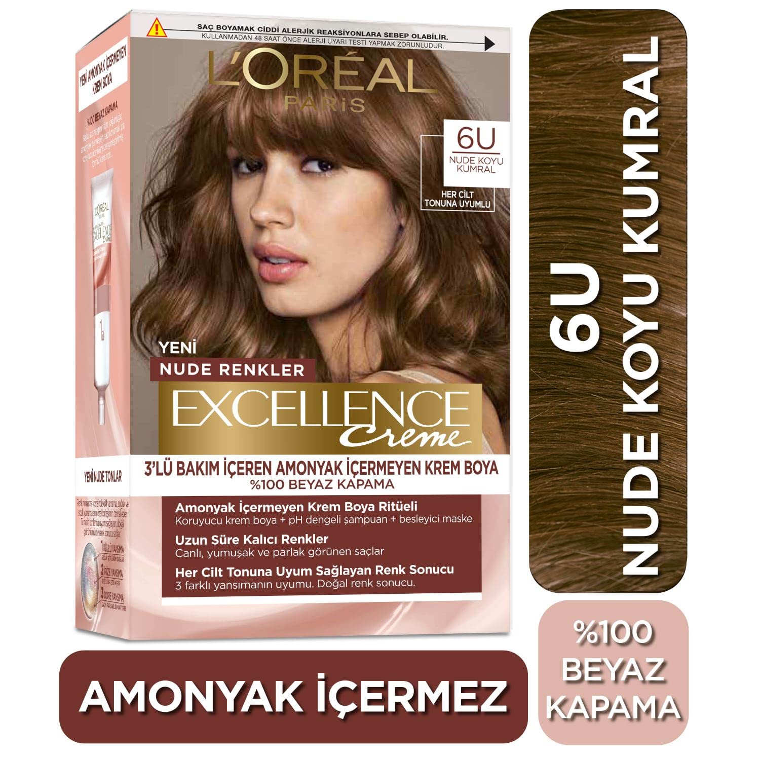 L'ORÉAL PARIS Excellence Creme Nude Renkler Saç Boyası - 6U Nude Koyu Kumral
