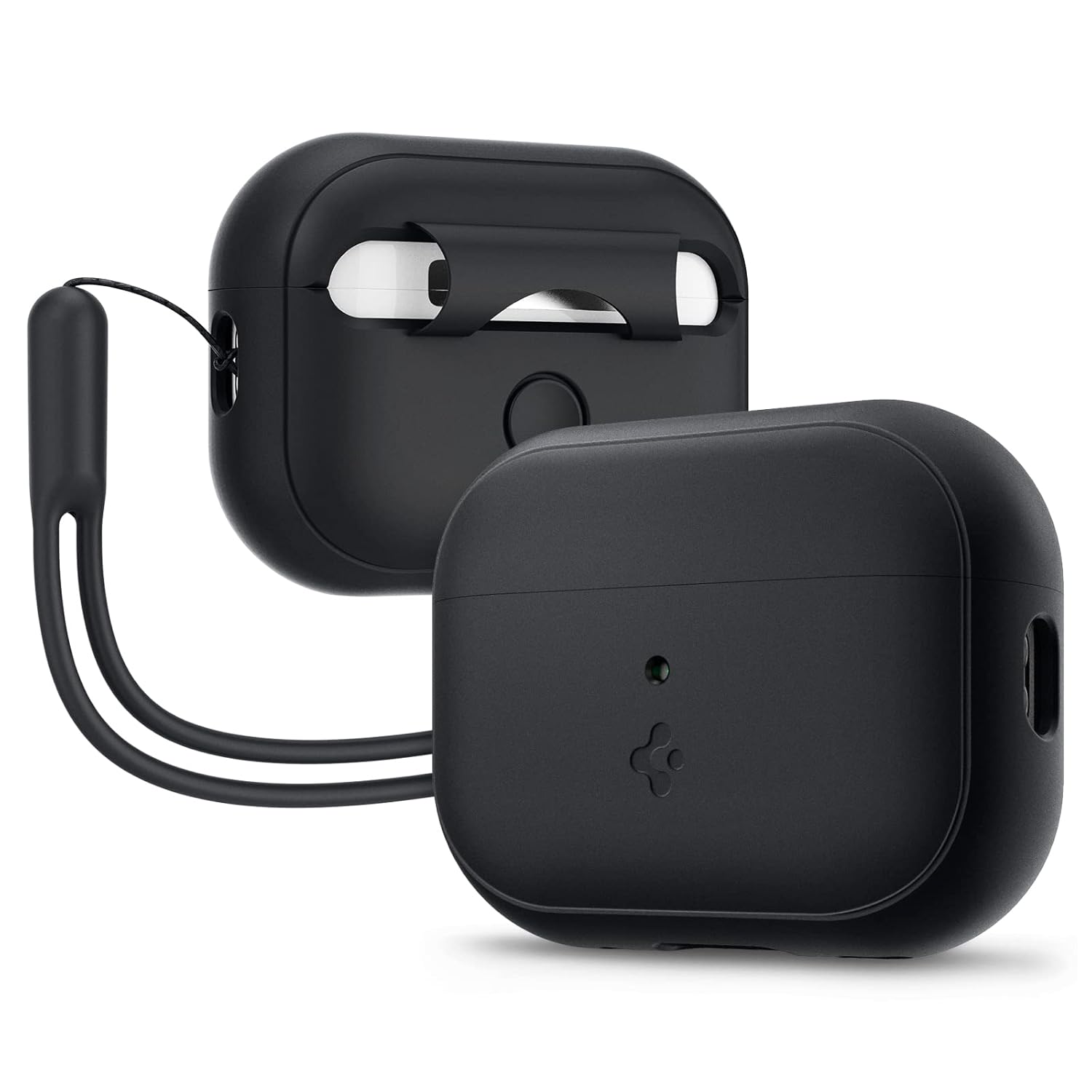 Spigen AirPods Pro (2.nesil) ile uyumlu Kılıf Silicone Fit (Silikon) Black + Strap (Askı İpi) Black - ACS05479