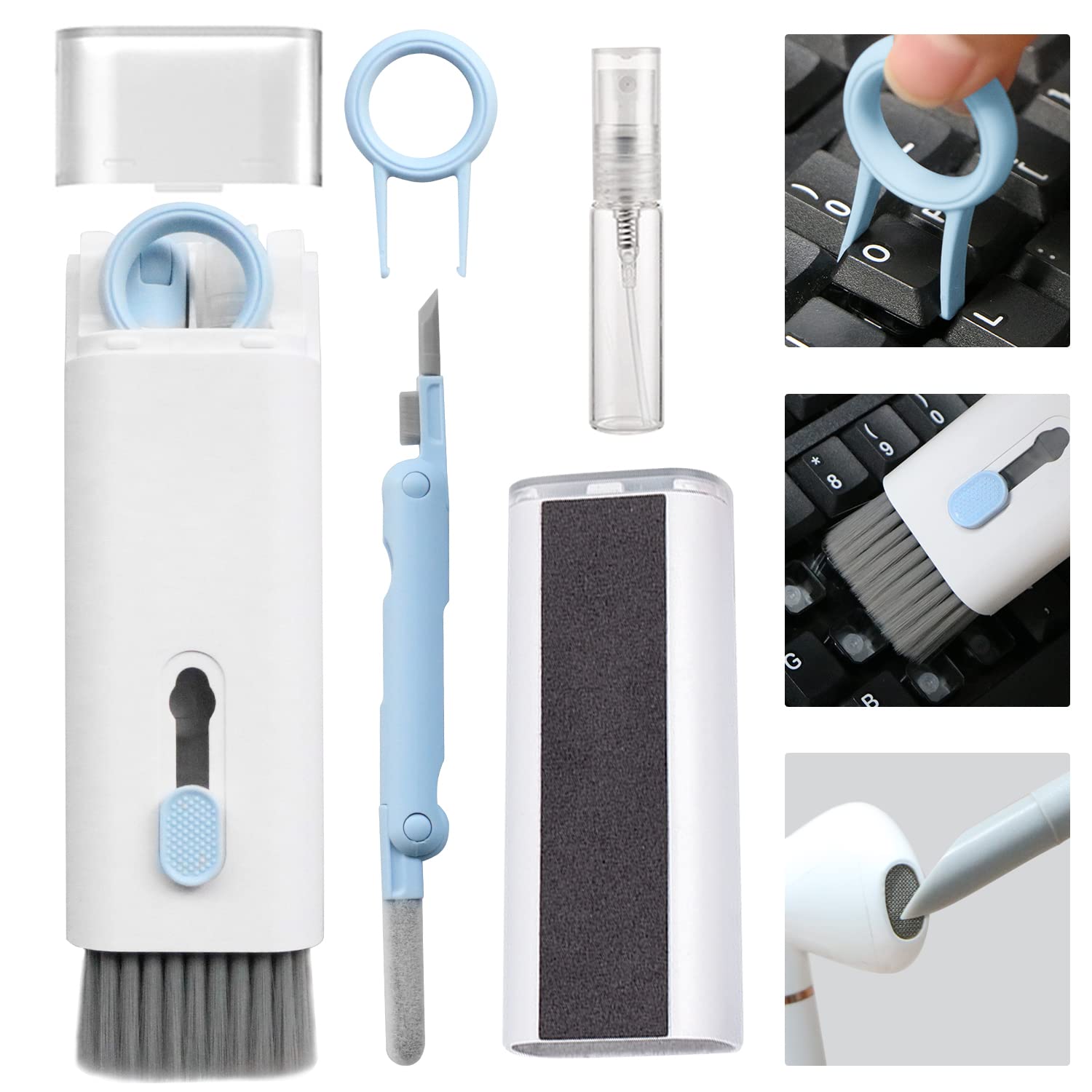 Klavye temizleme seti, 7'si 1 arada elektronik temizleme seti, fırçalı klavye temizleyici, klavye temizleyici, Airpod'lar için temizleme kalemi, kulaklık, klavye, dizüstü bilgisayar, telefon için