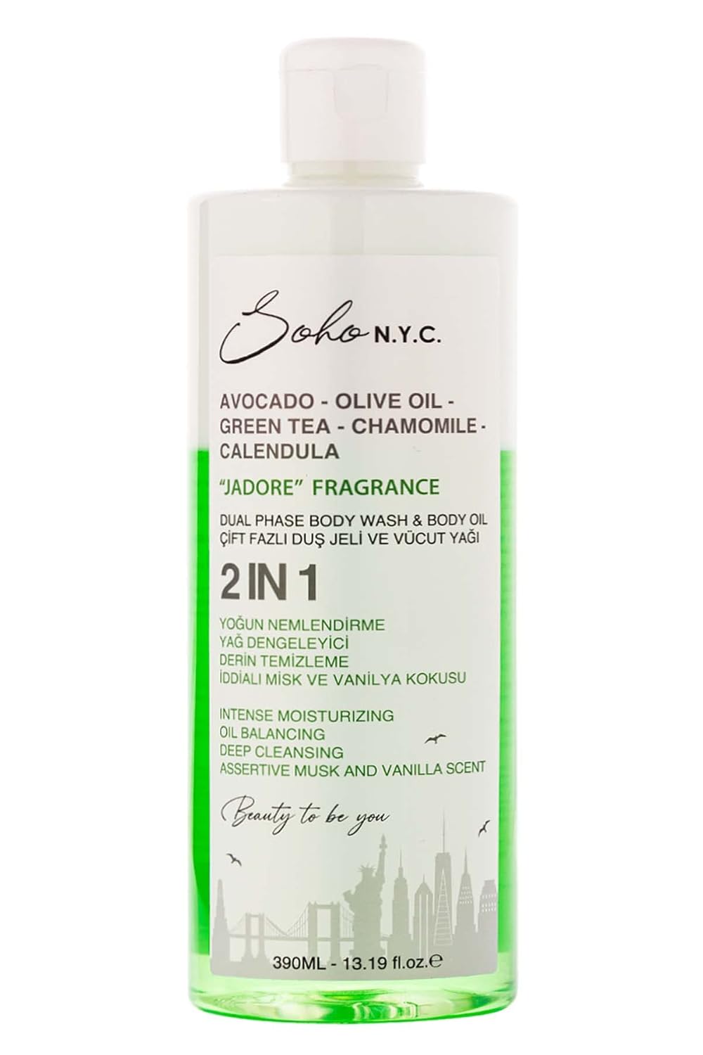 Soho N.Y.C. Vegan Çift Fazlı Duş Jeli Ve Yoğun Nemlendiricili Vücut Yağı-Jadore 390 Ml