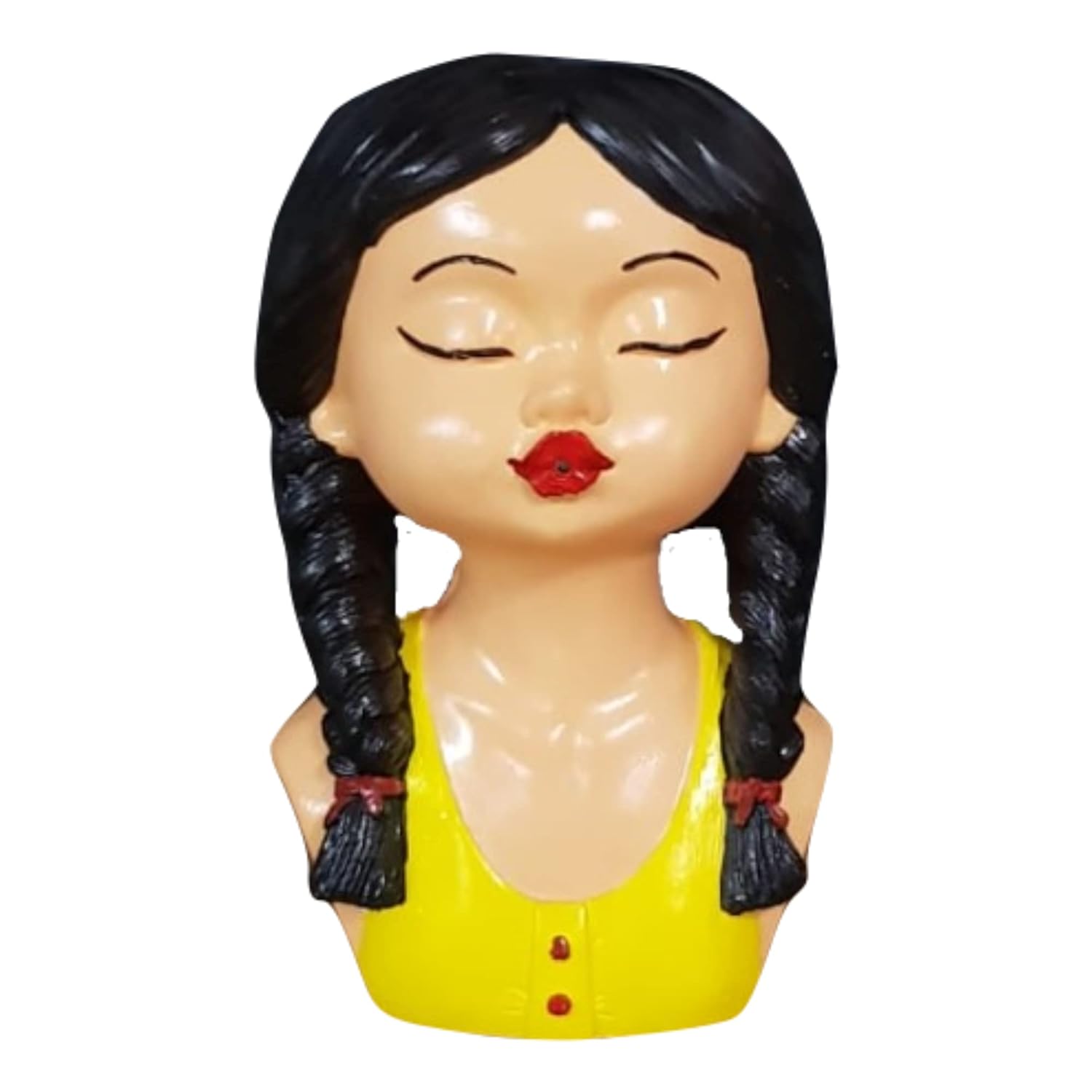 Siyah Saçlı Örgülü Kız Saksı