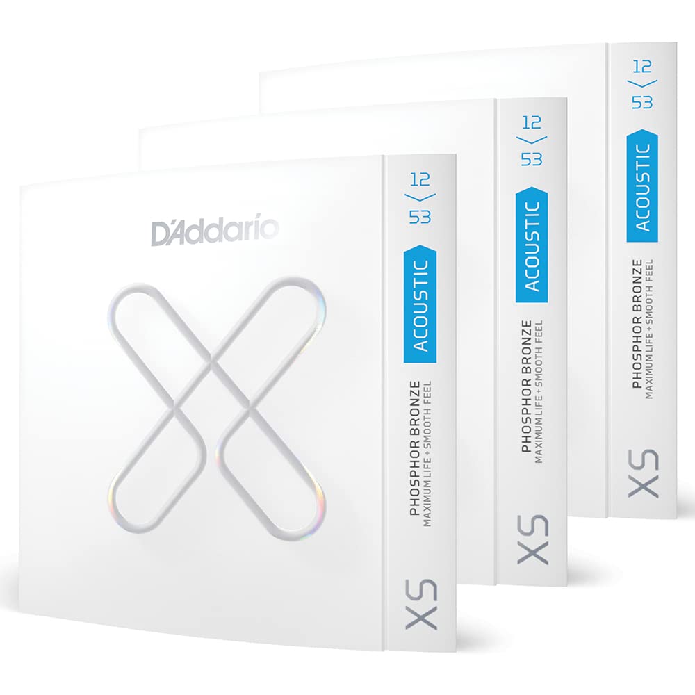 D'Addario Gitar Telleri - XS Fosfor Bronz Kaplamalı Akustik Gitar Telleri - XSAPB1253-3P - Pürüzsüz His ve Olağanüstü Tonda Maksimum Kullanım Ömrü - 6 Telli Gitar İçin - 12-53 Işık, 3'lü Paket