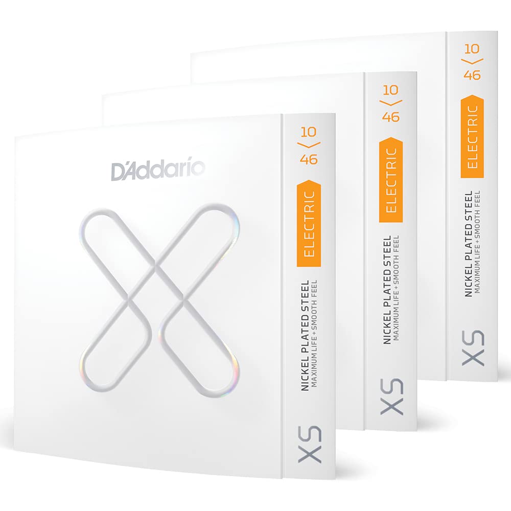D'Addario XSE1046-3P Gitar Telleri - XS Nikel Kaplama Elektro Gitar Telleri - Pürüzsüz Dokunma ve Olağanüstü Ses ile Maksimum Kullanım Ömrü - 6 Telli Gitarlar için - 10-46 Normal Işık, 3'lü Paket