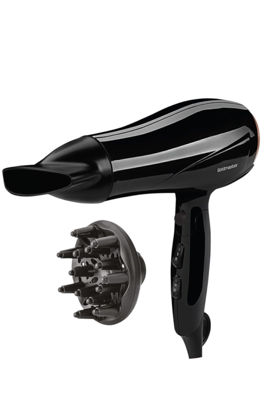 GoldMaster Efil Profesyonel Saç Kurutma ve Fön Makinesi,2400W DC Motor Katlanabilir, Soğuk Üfleme Difüzör ve Dar Başlık 3 Isı 2 Hız Ayarı Aşırı Isınma Korumalı Çıkarılabilir Filtre Asma Halkalı, Siyah