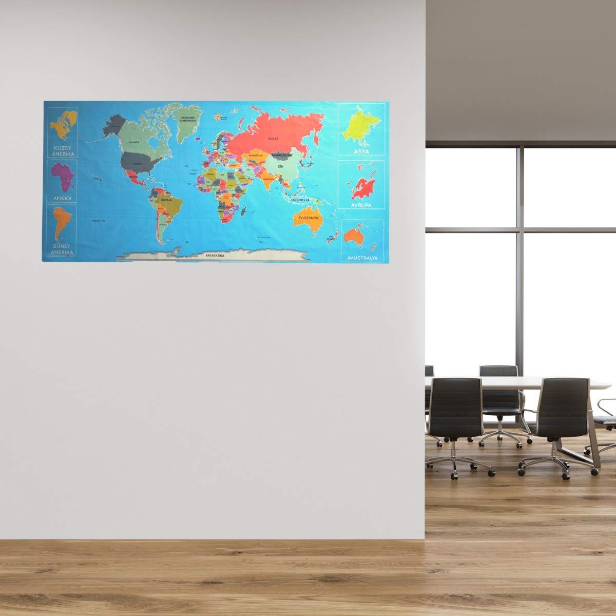 BUFFER® Renkli Atlas Dünya Haritası Manyetik Yapıştırıcı Gerektirmeyen Duvar Stickerı 118 * 56 CM