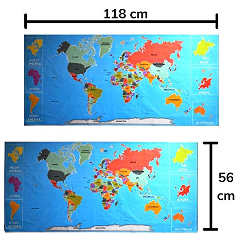 BUFFER® Renkli Atlas Dünya Haritası Manyetik Yapıştırıcı Gerektirmeyen Duvar Stickerı 118 * 56 CM