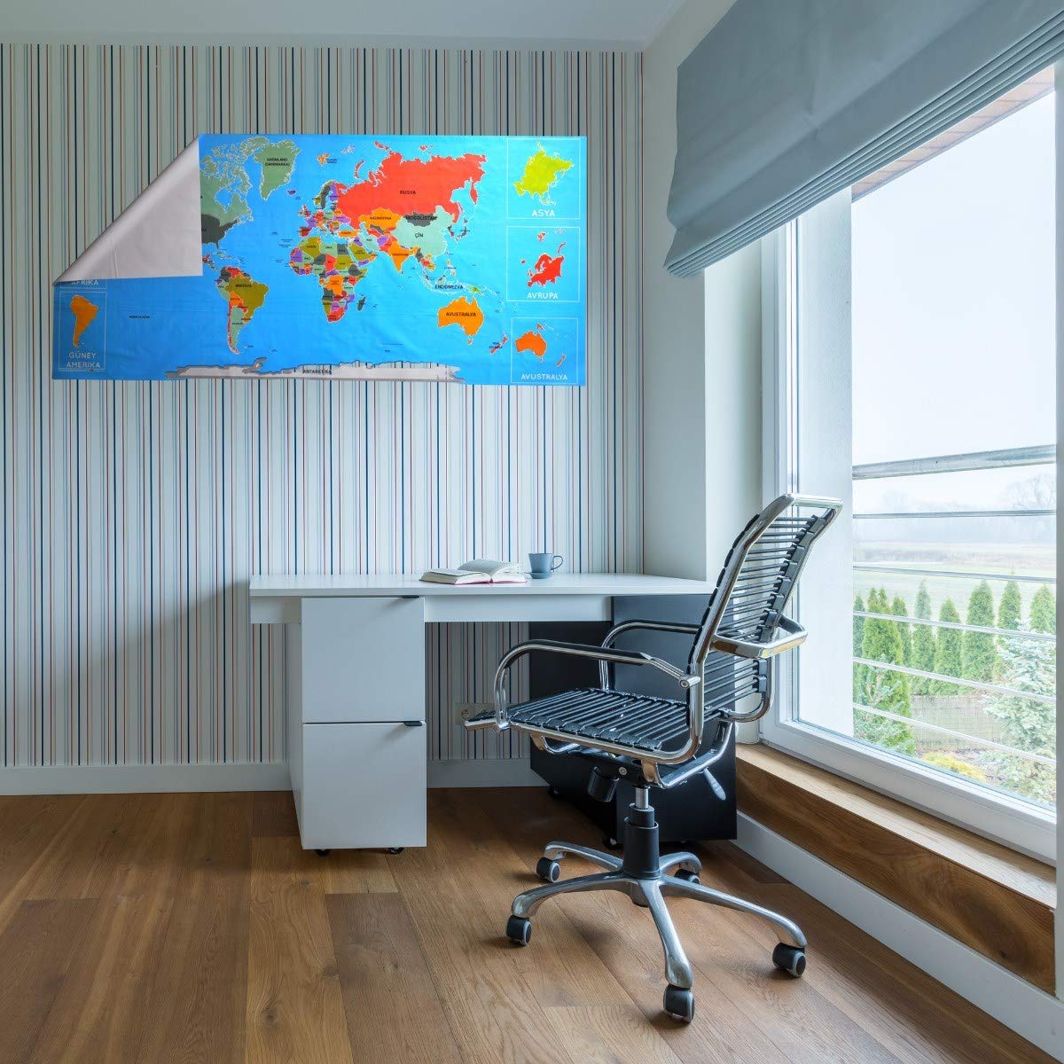 BUFFER® Renkli Atlas Dünya Haritası Manyetik Yapıştırıcı Gerektirmeyen Duvar Stickerı 118 * 56 CM