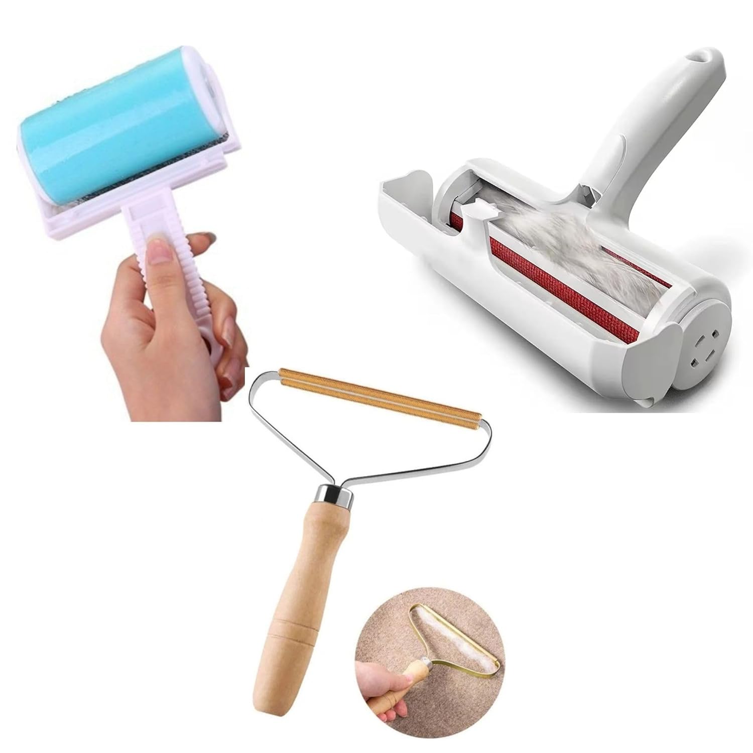 AEE® 3'lü Kedi Köpek Tüy Toplama Seti Tiftik Toplayıcı Yıkanabilir Tüy Rulosu Hazneli Tüy Toplama Gırgırı Eşya Koltuk Kıyafet Tüy Temizleme Aparatı