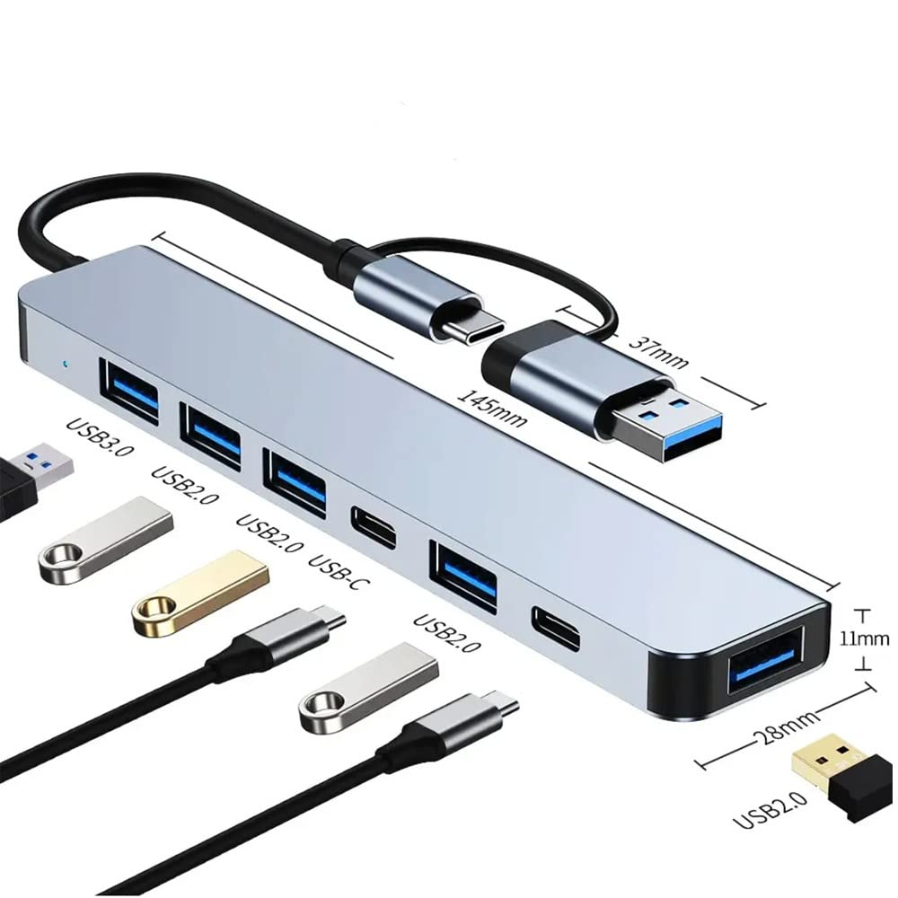 Coverzone Çoklayıcı Adaptör 7in1 USB/Type-c To USB A, USB C Macbook uyumlu Çevirici Adaptör Çok Portlu Çoklayıcı 7 in 1 USB HUB (Gri)