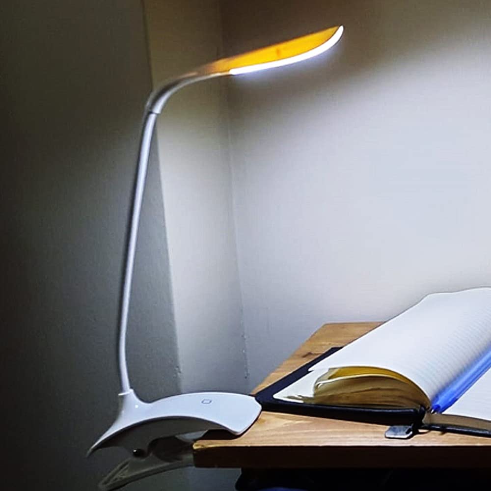 Coverzone Mandallı Aydınlatma Çocuk Odası, Yatak odası, Kitap Okuma Ve Başucu Masa Lambası 41cm Dokunmatik 3 Modlu USB Şarjlı Kıskaçlı Led Işık (Beyaz)