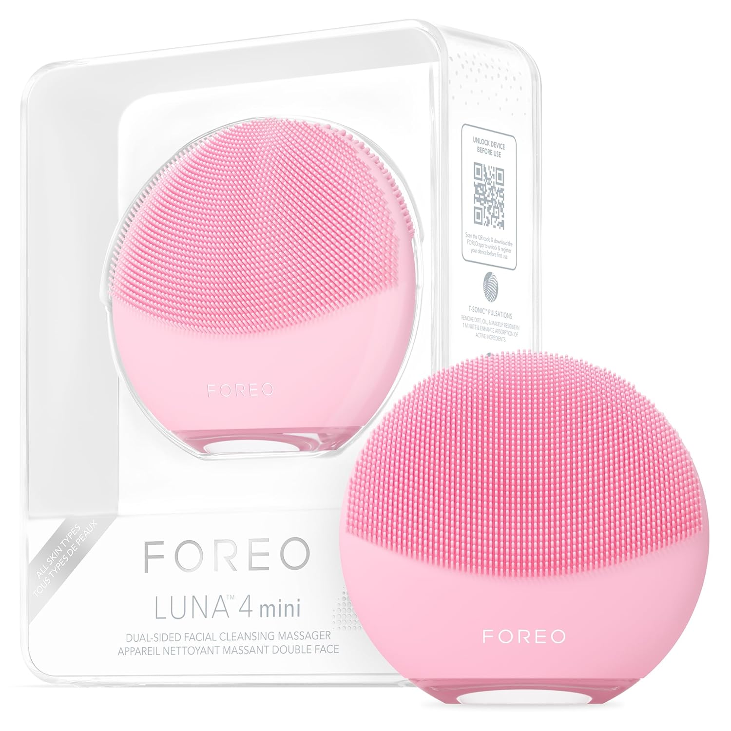 FOREO LUNA 4 mini Yüz Temizleme Fırçası ve Yüz Masaj Aleti - Premium Yüz Bakımı - Yüz Bakım Ürünlerinin Emilimini Artırır - Basit Cilt Bakım Araçları - Tüm Cilt Tipleri İçin - Pearl Pink