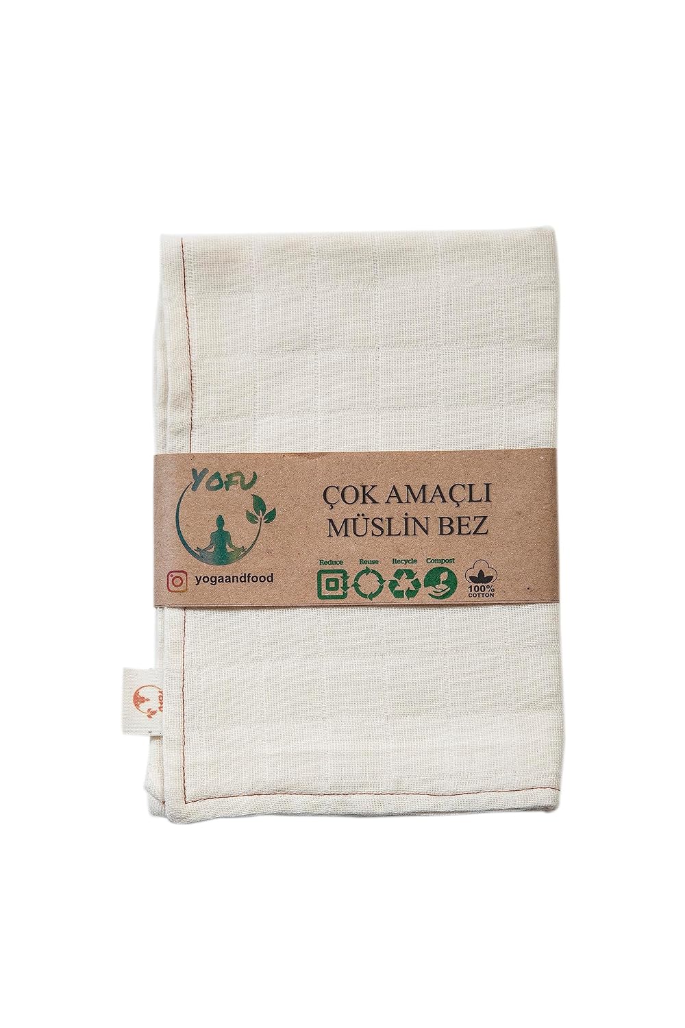 yofu yoga and food Çok Amaçlı Müslin Bez (40x40 cm - ÇİFT KATLI)%100 Pamuk Bebek Bakımı Emzirme Örtüsü Müslin Örtü (Krem)