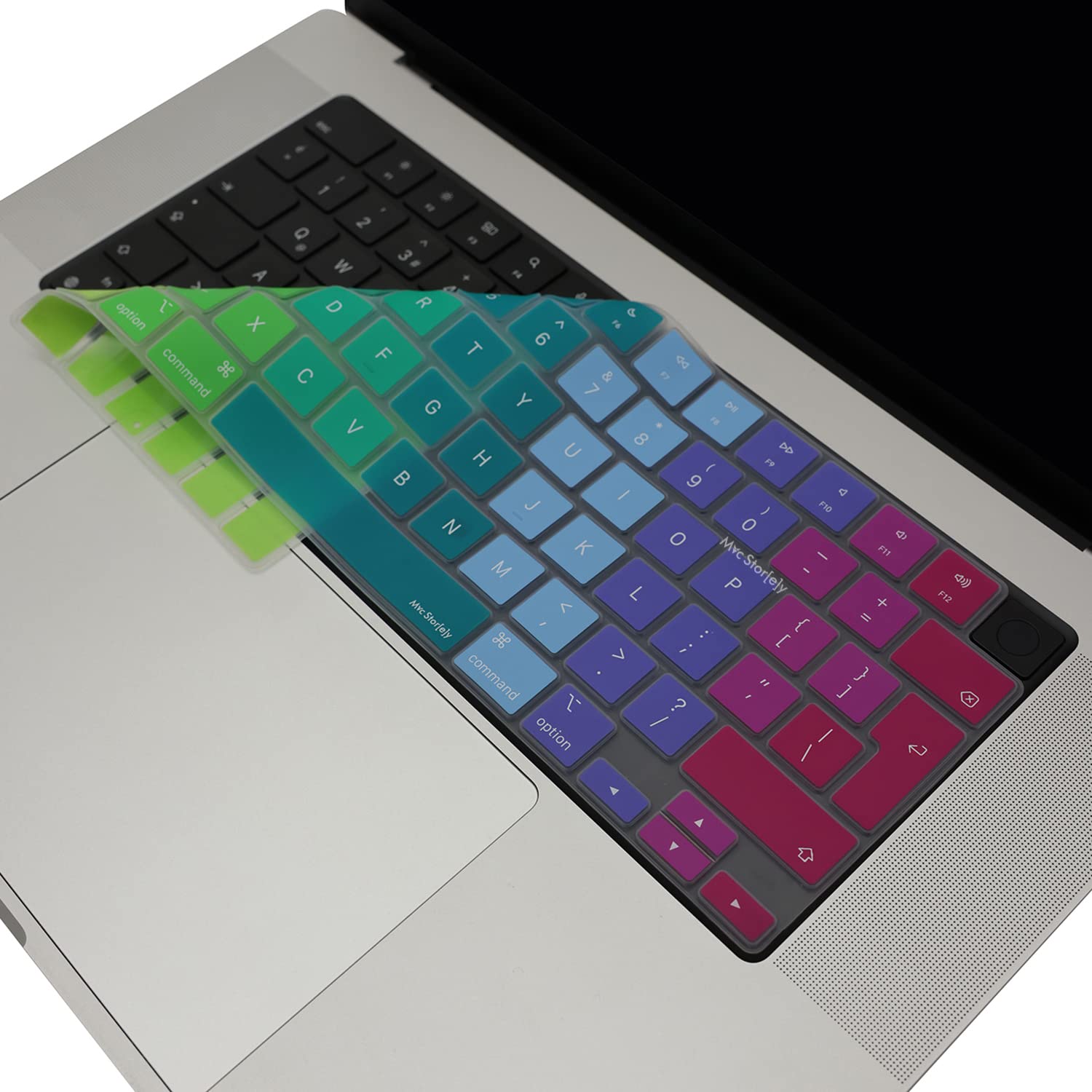 McStorey Macbook M1-M2-M3 Air Pro Klavye Koruyucu (UK-EU İngilizce) TouchID'li A2681 A3113 A2941 A3114 A2442 A2779 A2992 A2918 A2485 A2780 A2991 ile Uyumlu Dazzle Pembe Yeşil