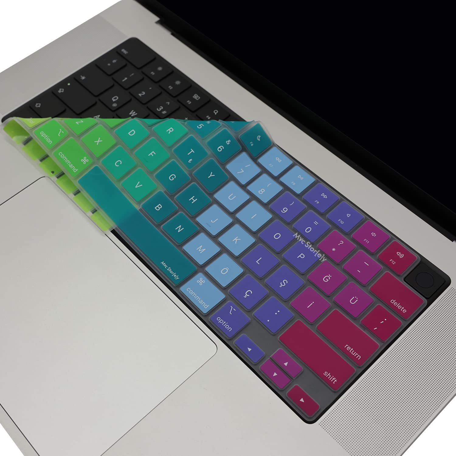 McStorey MacBook Klavye Koruyucu US İNGİLİZCE AMERİKAN-RETURN-ENTER-İÇİN TÜRKÇE ÇEVİRİ BASKI Air 13,6-15,3inç - Pro 14,2-16,2inç M1-M2-M3-M4 Pro MAX Uyumlu, İnce Hafif Silikon Klavye Filmi Pembe Yeşil