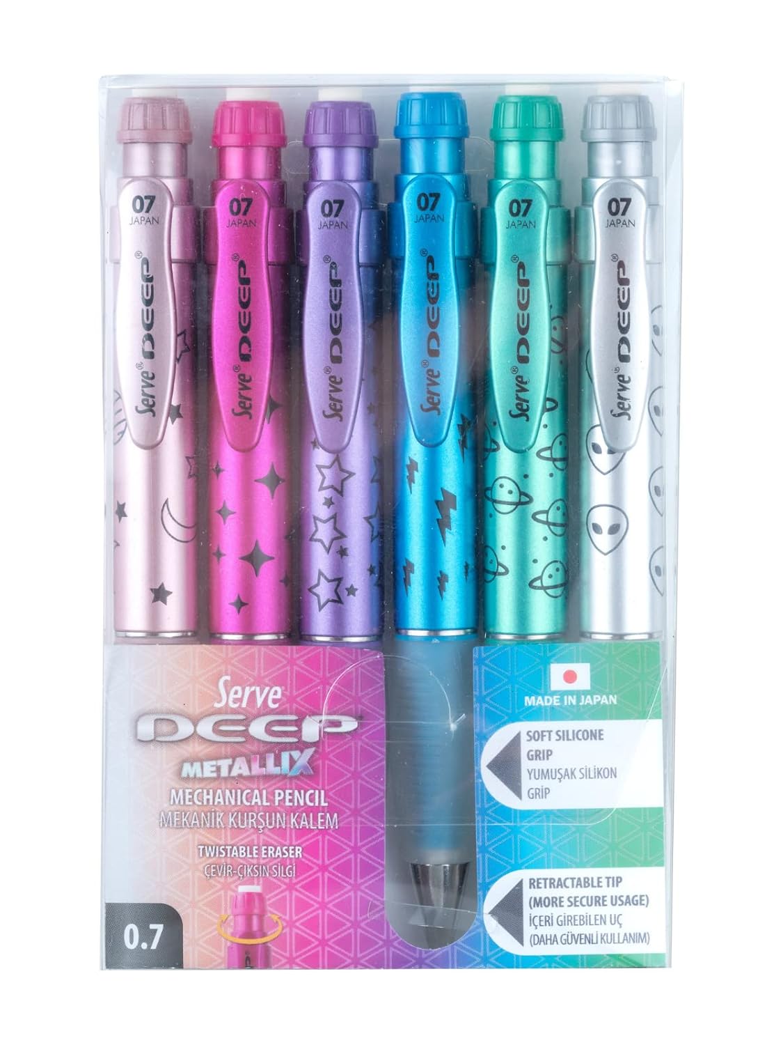 SERVE Deep Mekanik Kurşun Kalem Metalik Desen 0.7 mm 6'Lı Set