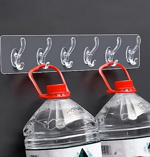 Lirazon Kendinden Yapışkanlı Güçlü Şeffaf 6 Kancalı Askılık, Kapı Arkası, Mutfak, Duvar, Banyo Askısı