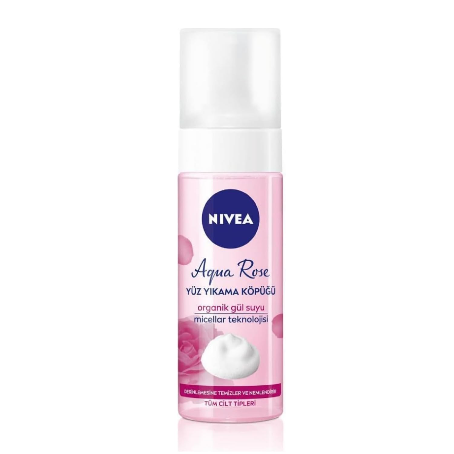 NIVEA Aqua Rose Organik Gül Suyu İçeren Yüz Yıkama Köpüğü 150ml, Nemlendirici, Yüz Temizleyici, Micellar