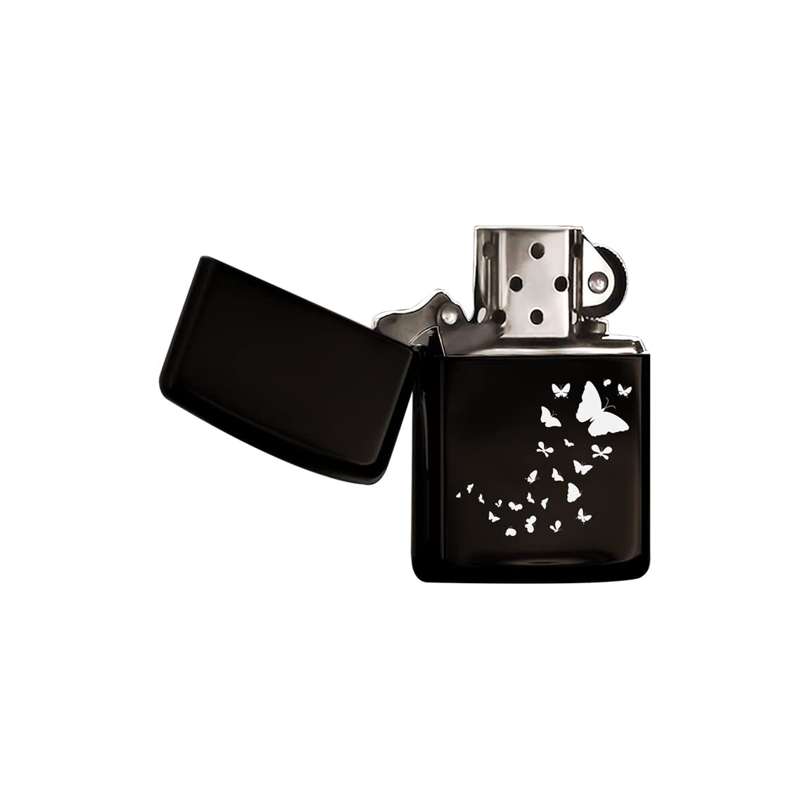 BK Gift Kelebekler Tasarımlı Siyah Benzinli Metal Çakmak
