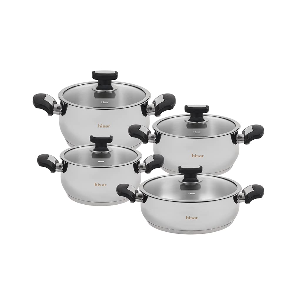 Hisar Atlantis İndüksiyon Tabanlı 8 Parça Çelik Tencere Seti Siyah