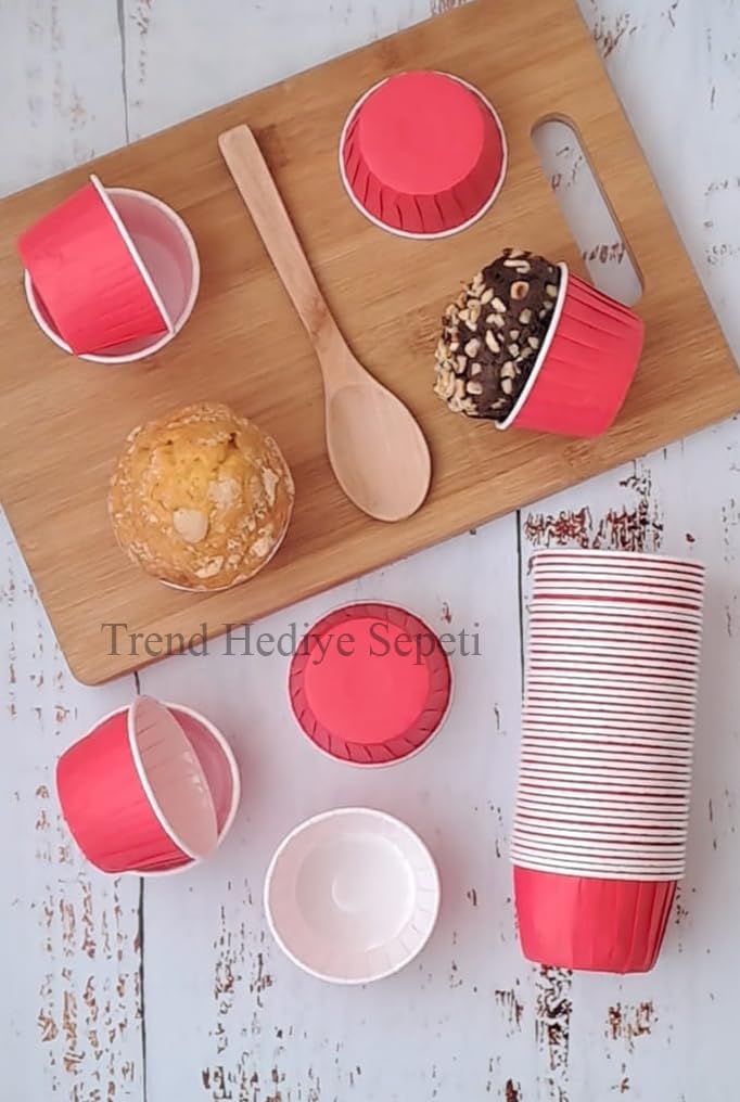 Trend Hediye Sepeti 50'li Kırmızı Muffin Kek Kalıbı, Kek Kapsülü Cupcake Kalıbı, Airfryer Uyumlu
