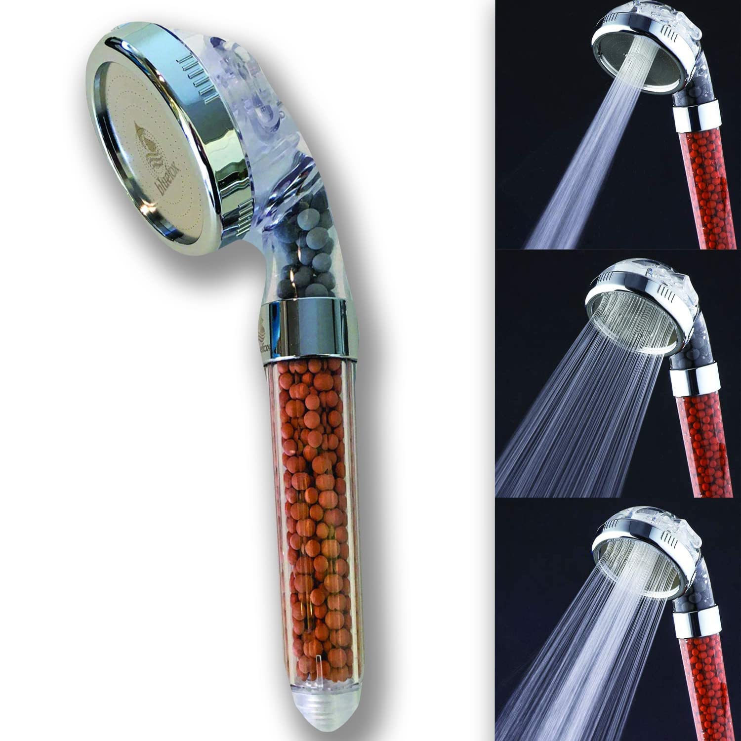 Bluefox Arıtmalı Tasarruflu Duş Başlığı - 3 Fonksiyonlu Püskürtme Modları,%200'e Kadar Artan Su Basıncı ve%35'e Varan Su Tasarrufu, Kireç ve Klor Azaltıcı Özellikli