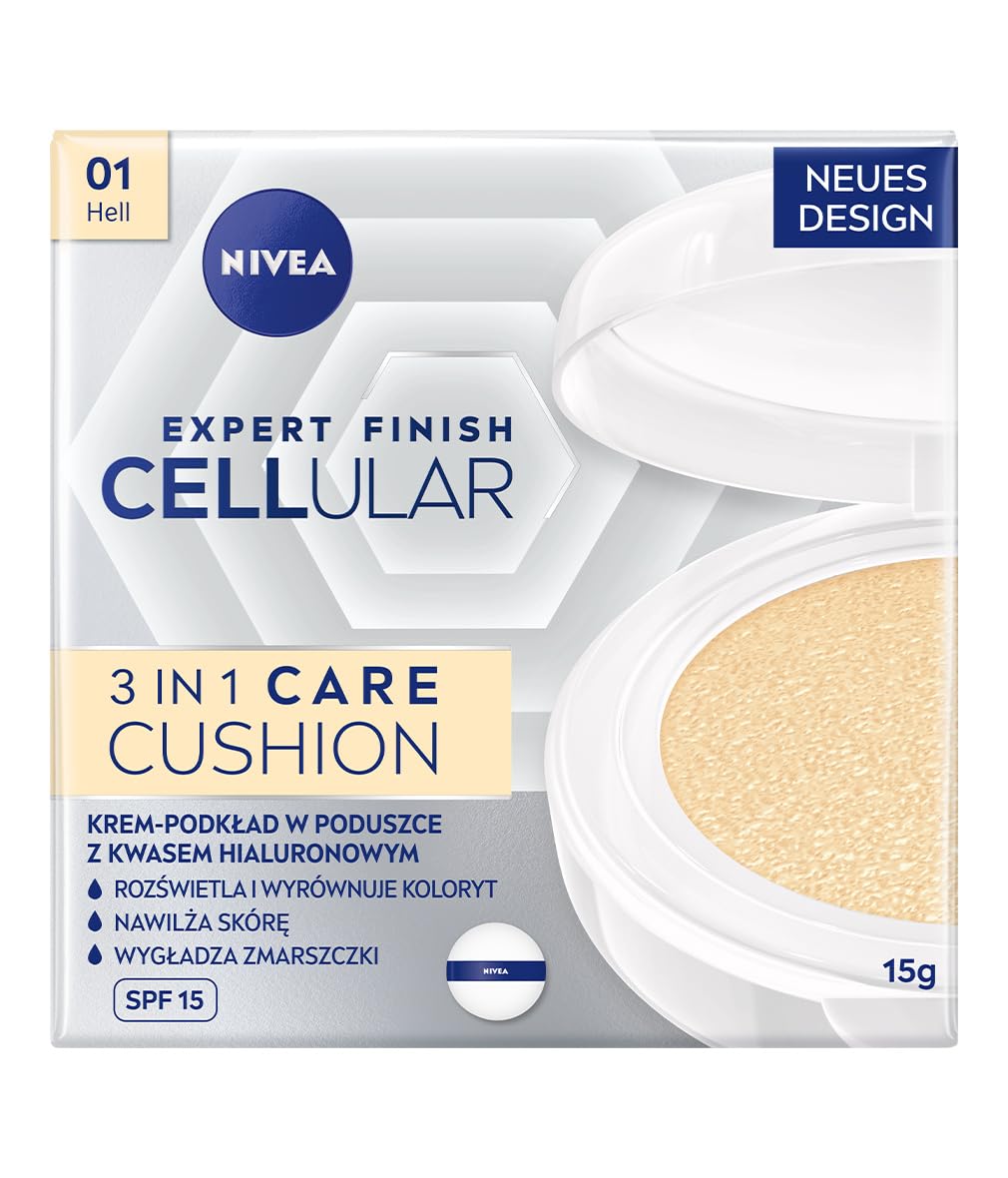 NIVEA Cellular Expert Finish Cushion Renkli Yüz Bakım Kremi 15ml, SPF15 Güneş Koruyucu, Açık Ton, Nemlendirici, Doğal Renk,Hyaluron,Kolajen