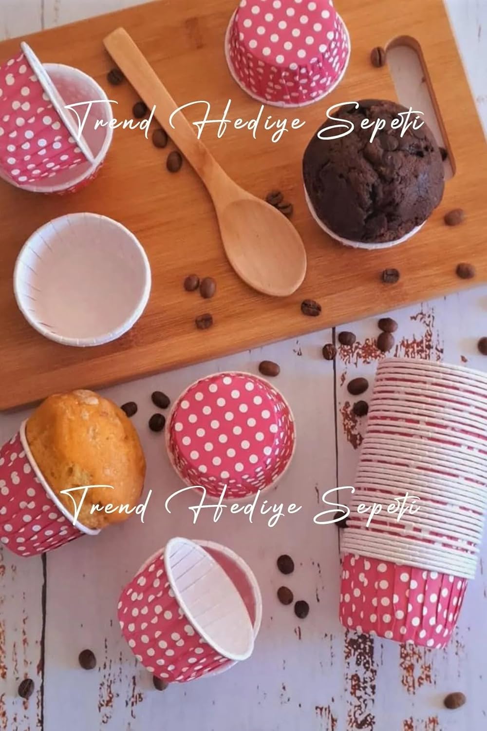 Trend Hediye Sepeti 50'li Koyu Pembe Puantiyeli Muffin Kek Kalıbı, Kek Kapsülü Cupcake Kalıbı, Airfryer Uyumlu