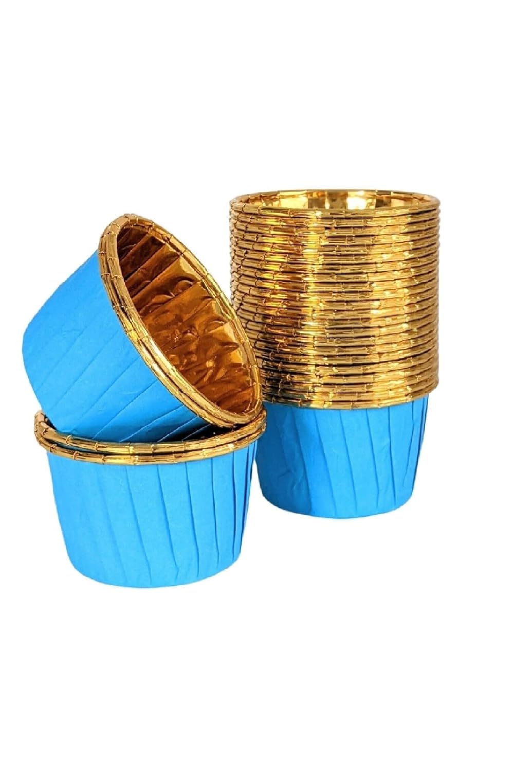 Trend Hediye Sepeti 25'li Mavi Gold Muffin Kek Kalıbı, Kek Kapsülü Cupcake Kalıbı, Airfryer Uyumlu