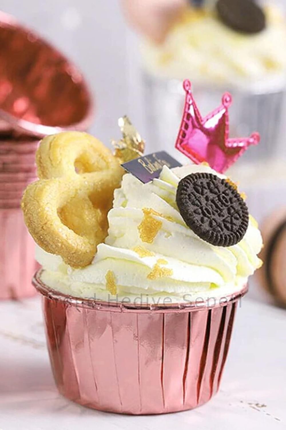 Trend Hediye Sepeti 25'li Rose Gold Parlak Pembe Muffin Kek Kalıbı, Kek Kapsülü Cupcake Kalıbı, Airfryer Uyumlu