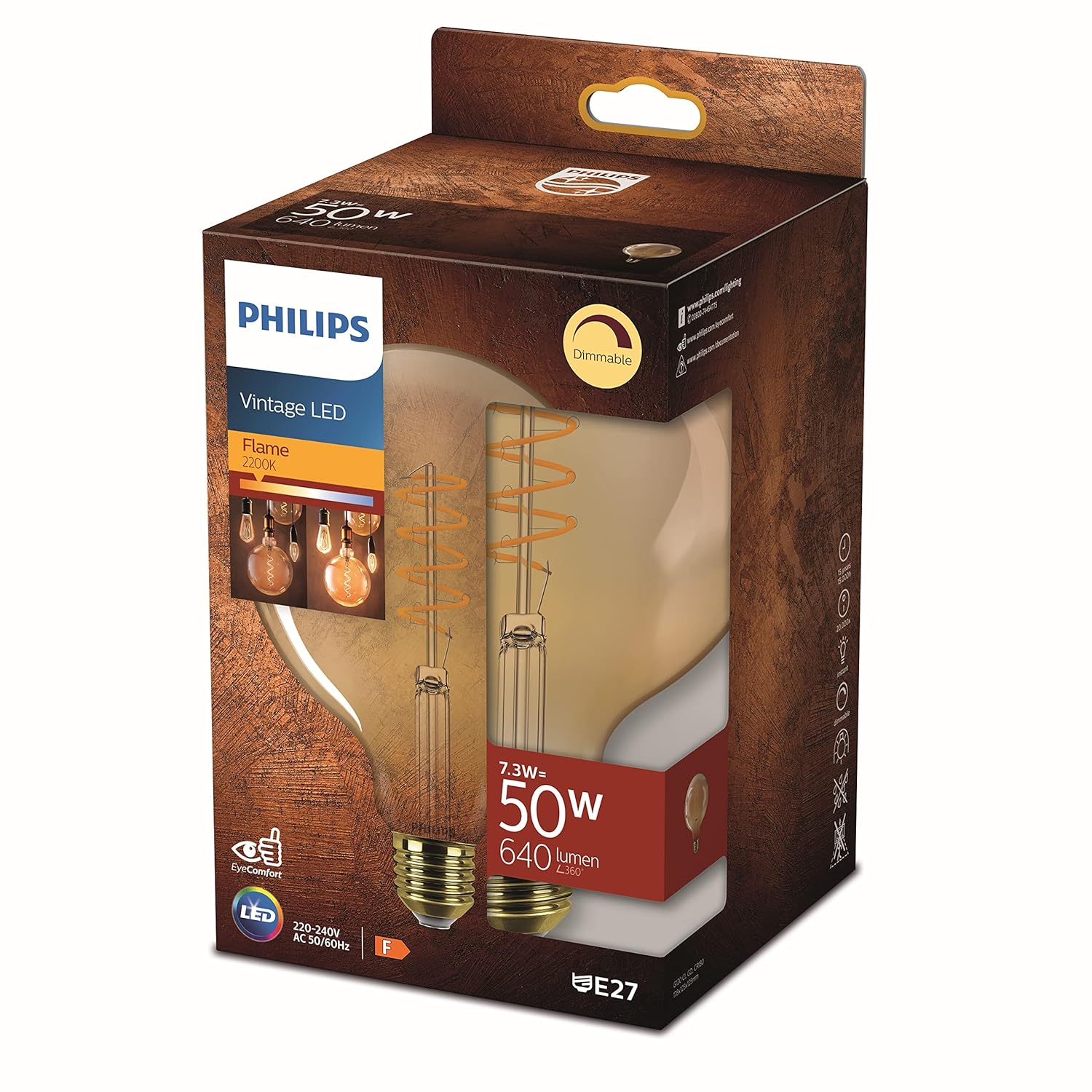 Philips LEDCLA 50W G120 E27 2200K Sarı Işık GOLD Dim Edilebilir Filament LED Ampul