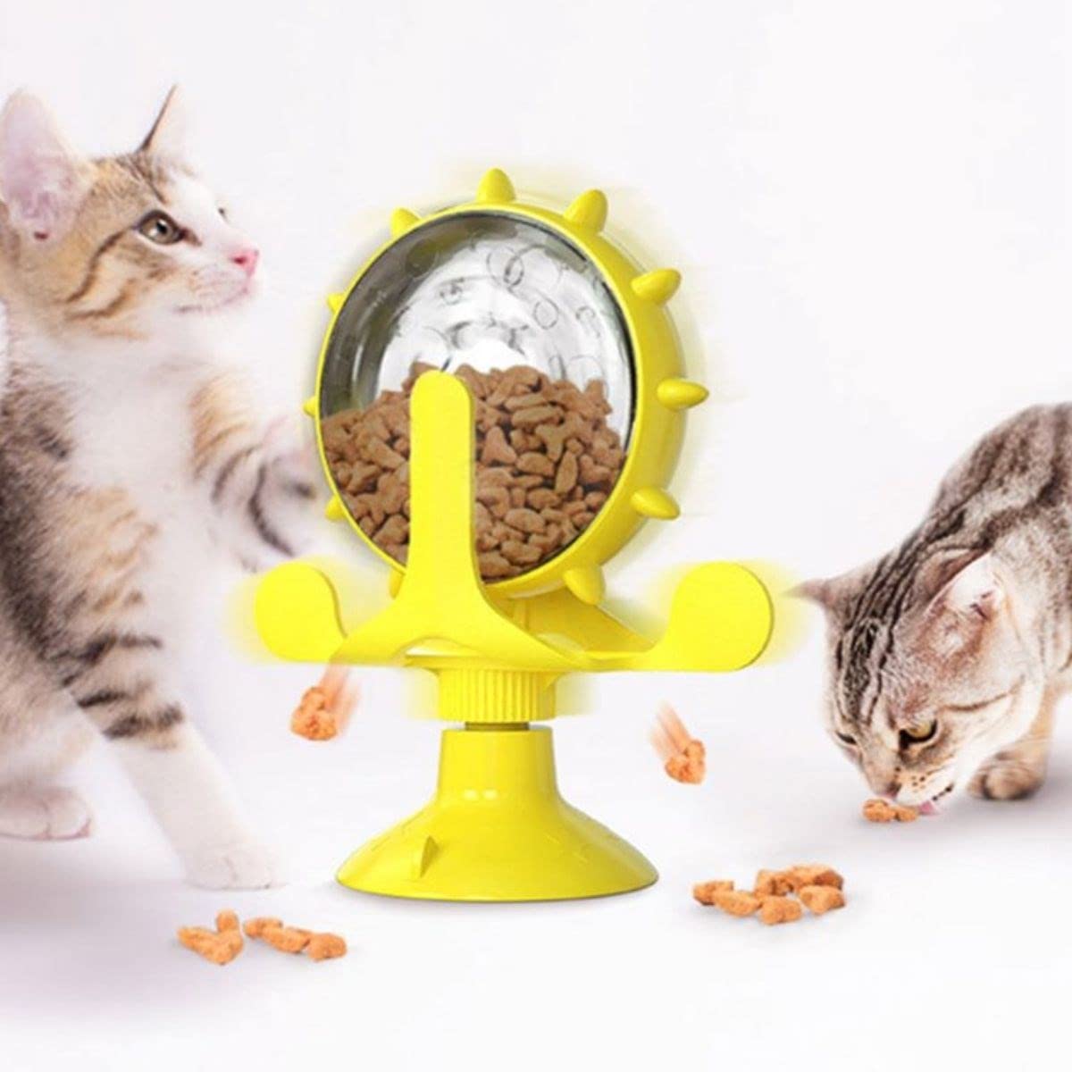 BUFFER® Vantuzlu Zilli İnteraktif Dönebilen Mama Kaplı Renkli Değirmenli Eğlenceli Eğitici Kedi Oyuncağı