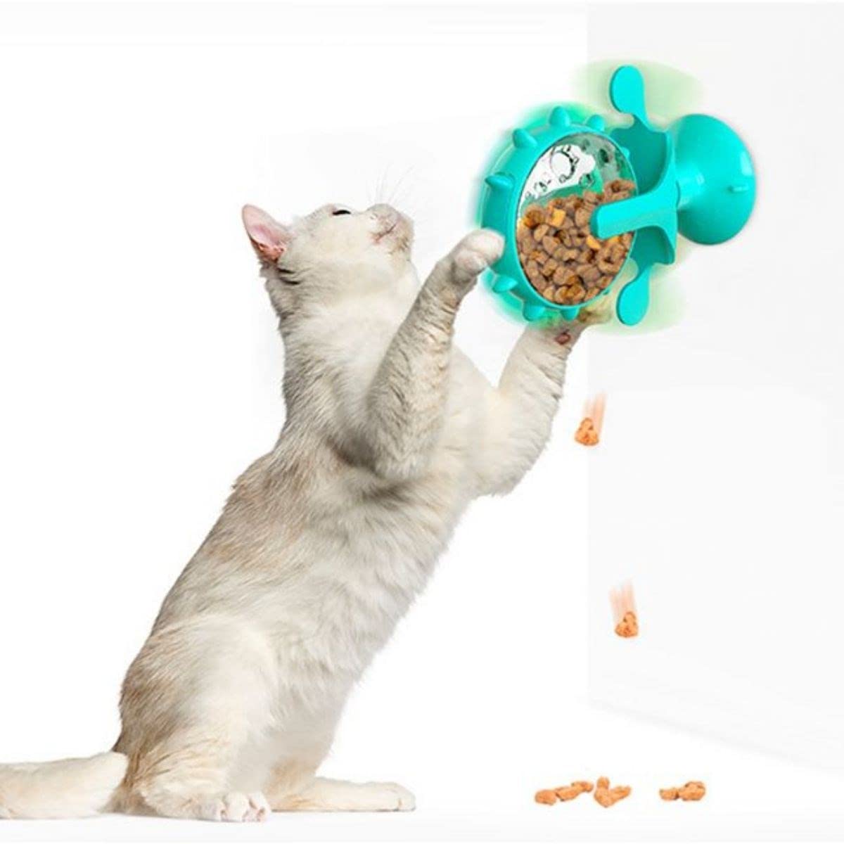 BUFFER® Vantuzlu Zilli İnteraktif Dönebilen Mama Kaplı Renkli Değirmenli Eğlenceli Eğitici Kedi Oyuncağı