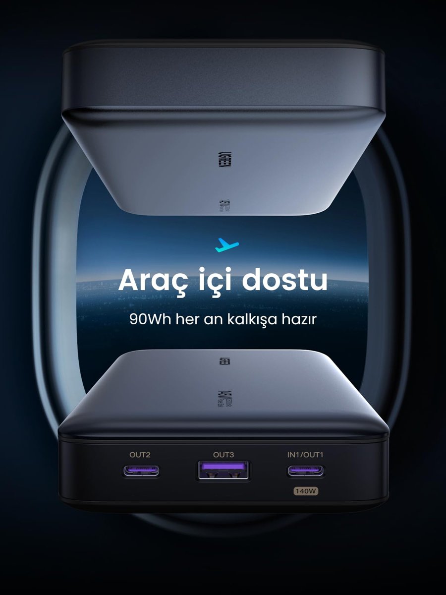 UGREEN 100W Güç Bankası 145W Maks 25000mAh Harici Pil, 3 Bağlantı Noktalı USB C Güç Bankası, MacBook Pro/Air, iPhone 14 Pro, Galaxy S23 Ultra, Dell ile Uyumlu Dijital Ekranlı