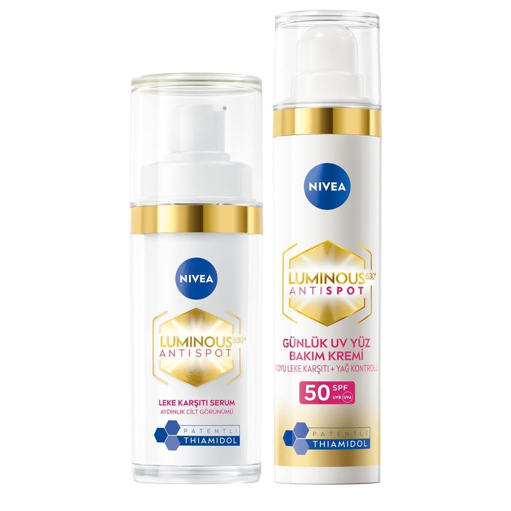 NIVEA Luminous630 Leke Karşıtı Cilt Serumu 50ml ve Aydınlatıcı Güneş Korumalı Gündüz Yüz Kremi 40ml,SPF50