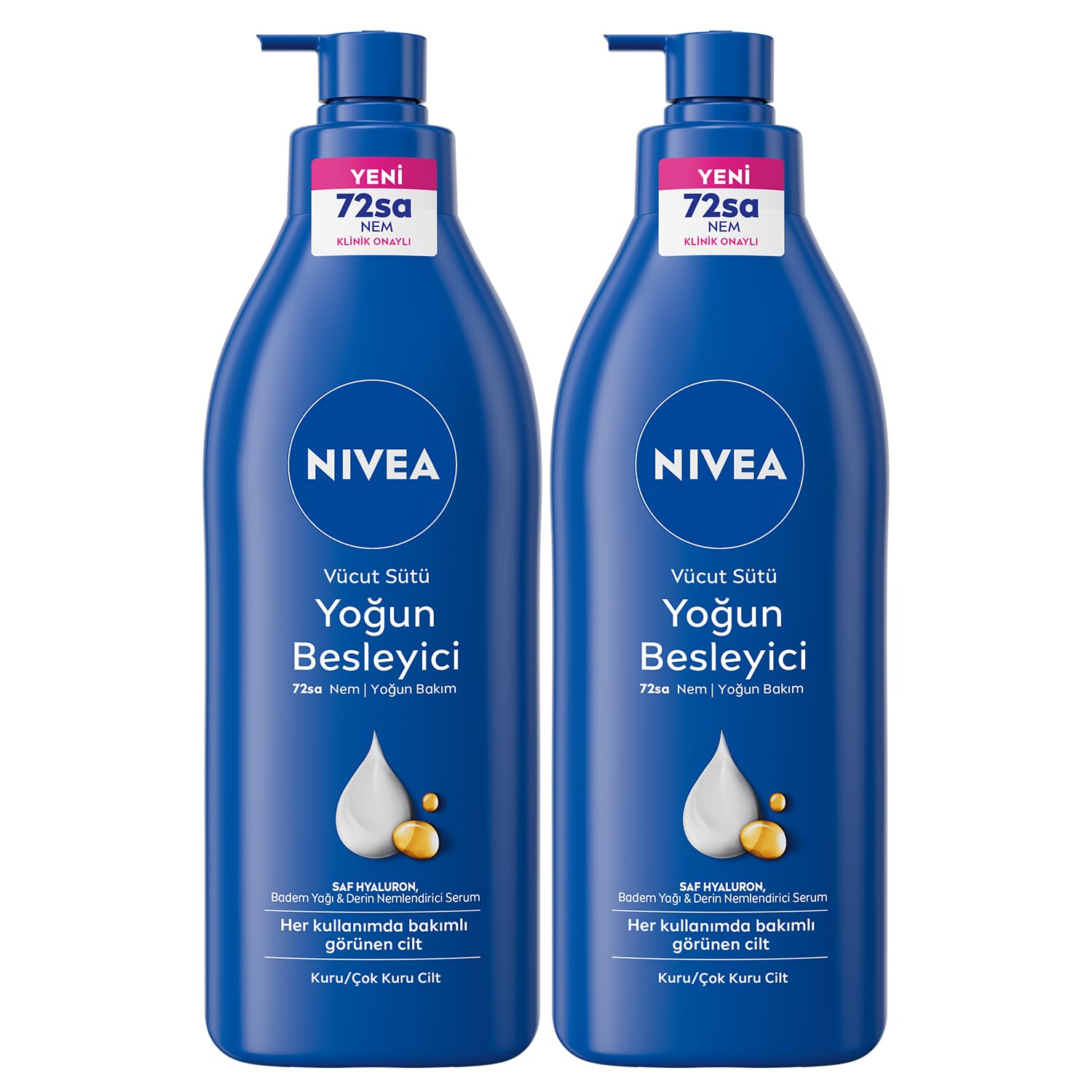 NIVEA Besleyici Vücut Sütü 400ml, Kuru Ciltler, 48 Saat Nemlendirici, E Vitamini, Badem Yağı, X2 Adet